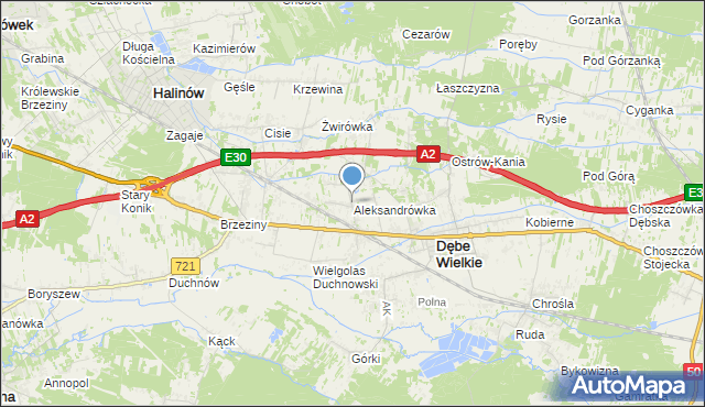 mapa Aleksandrówka, Aleksandrówka gmina Dębe Wielkie na mapie Targeo